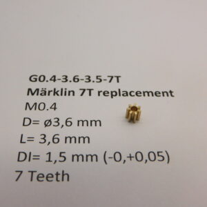 Ritzel Messing  M0.4 D=ø3.6 L=3.5 DI=1.5 mm 7 Zahne (Märklin)