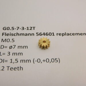 Ritzel Messing M0.5 D=ø7 L=3 DI=1.5 mm 12 Zahne (Fleischmann 564601)