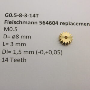 Ritzel Messing M0.5 D=รธ8 L=3 DI=1.5 mm 14 Zรคhne Fleischmann 564604